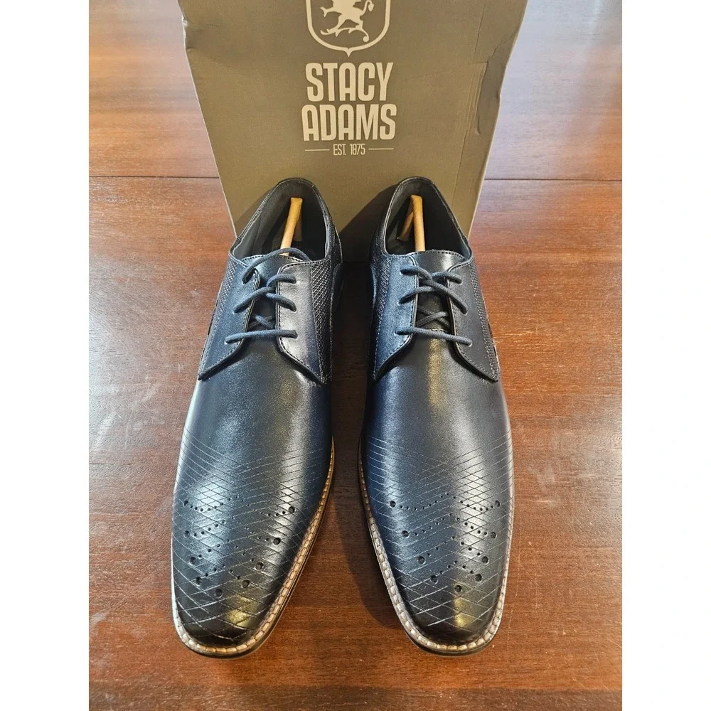 Stacy Adams Men's 11.5 Oxford Jovian Navy Marine Leather Dress Shoes 25504-410